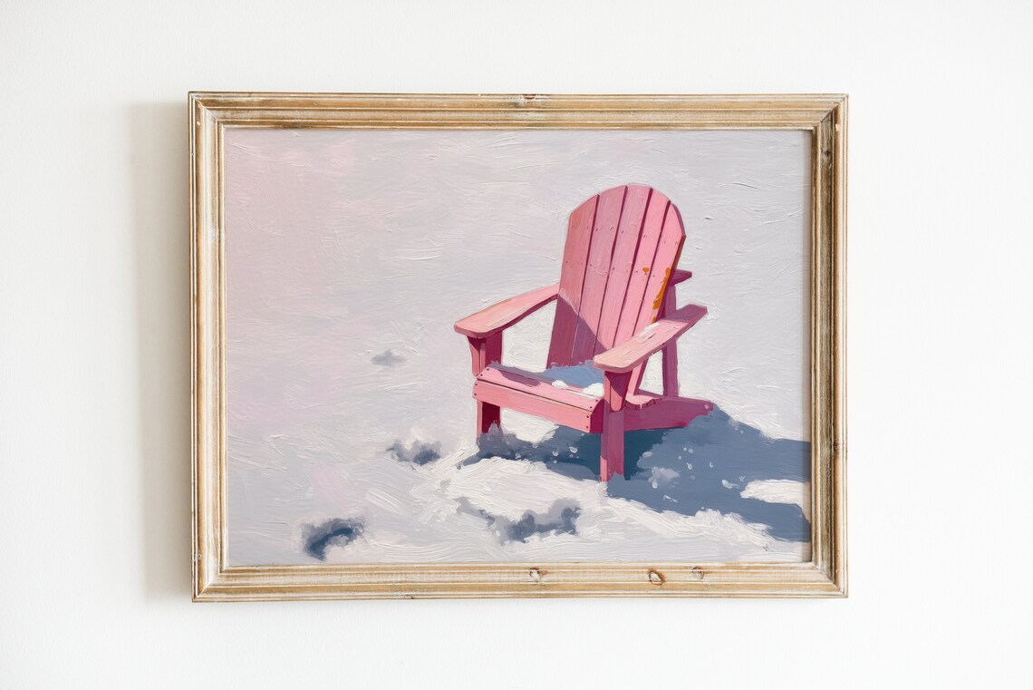 Snowy Beach Painting, Preppy Pink Aesthetic Art Print