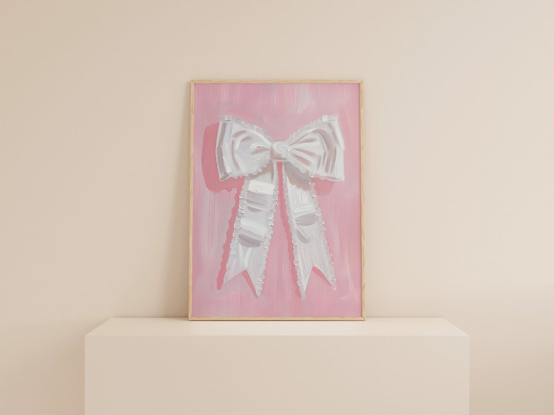 Preppy Bow Print, Pink and White Wall Art - Image 2