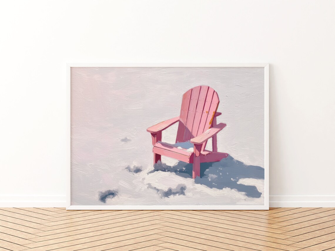 Snowy Beach Painting, Preppy Pink Aesthetic Art Print - Image 3