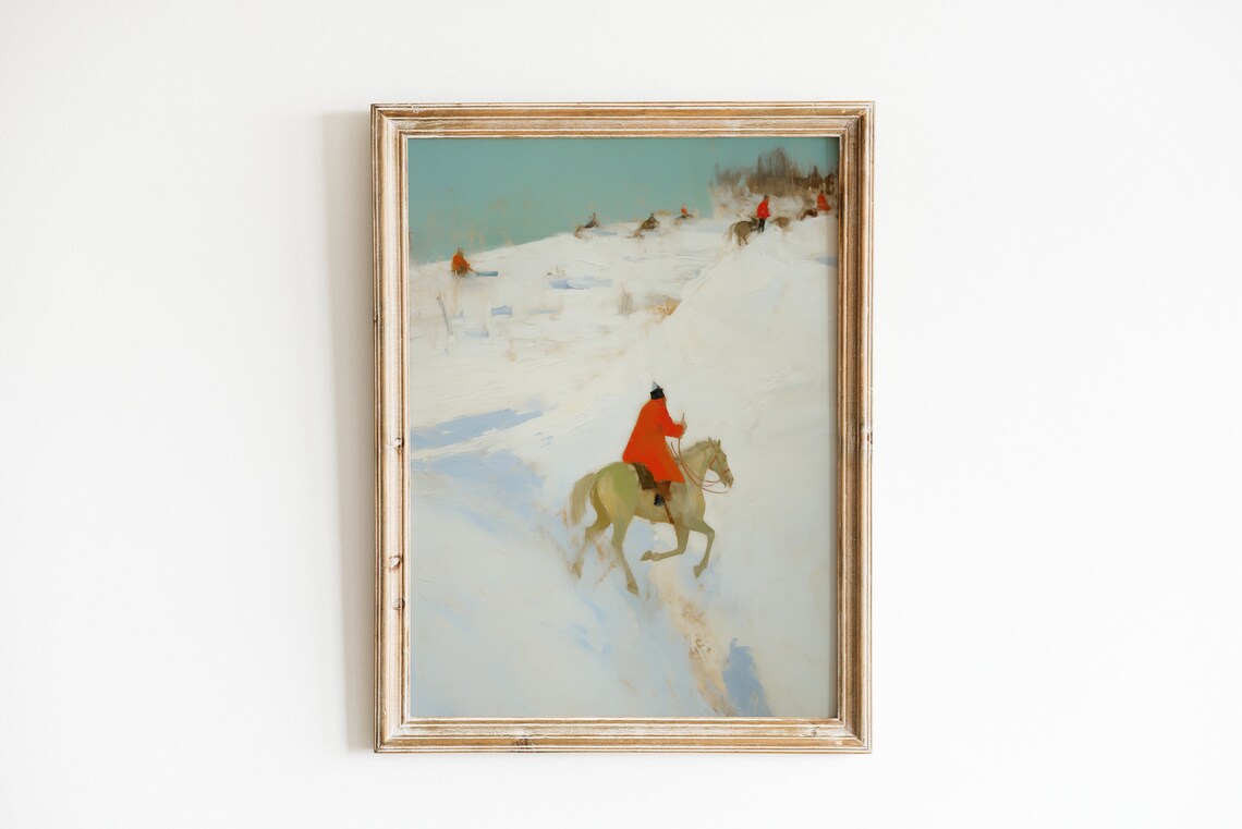 Soft Antique Equestrian Art Print, Rustic Lodge Decor