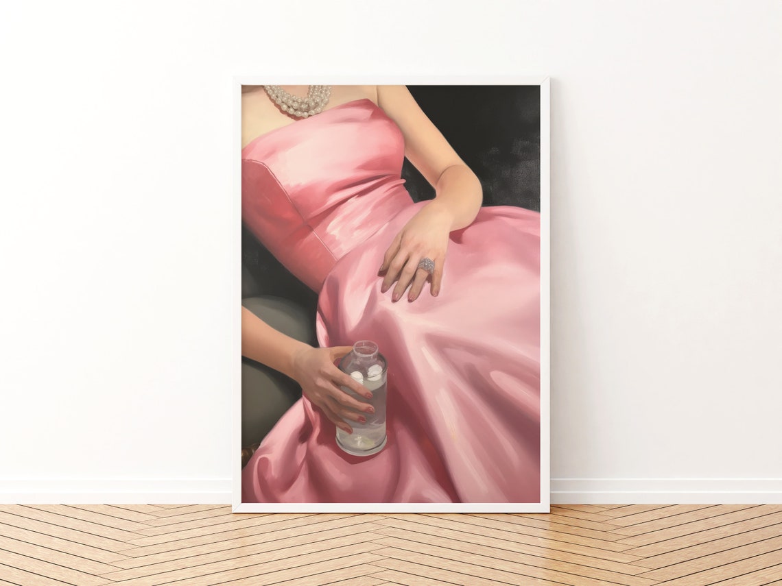 Girly Pink Vintage Bar Cart Art Print - Image 3