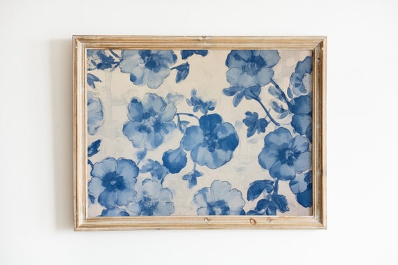 Blue Apartment Print, Grandmillennial Floral Art Print