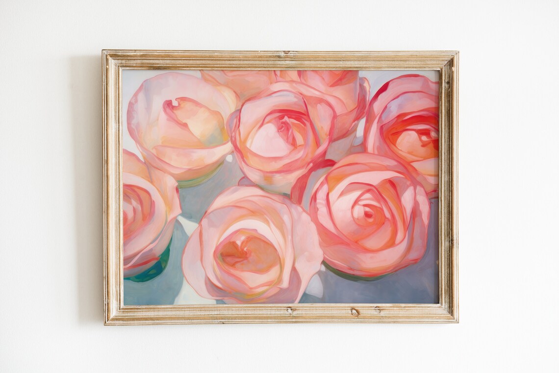 Soft Pink Rose Oil Painting, Nursery Wall Art