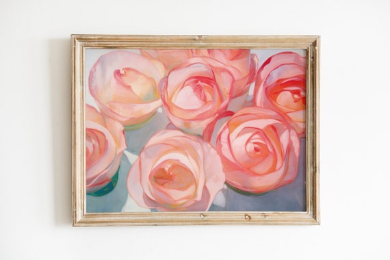 Soft Pink Rose Oil Painting, Nursery Wall Art