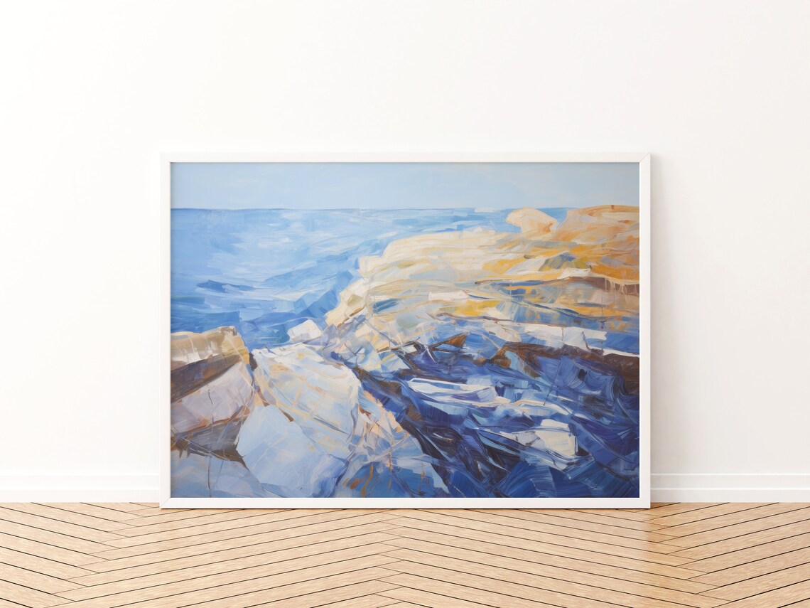 Wave Painting Coastal Art Print, Blue Beach House Decor - Image 3