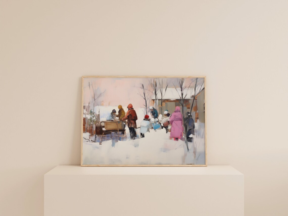 Vintage Christmas Village Art Print, Rustic Holiday Decor - Image 2