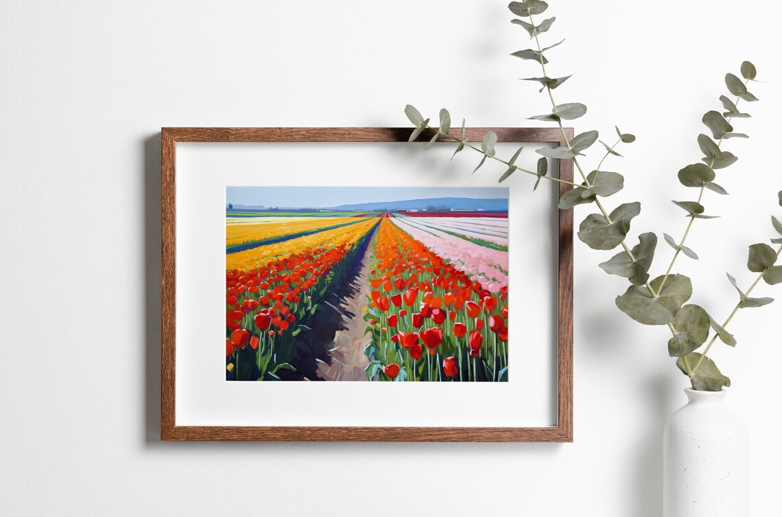 Tulip Field Painting Aesthetic Modern Farmhouse Print - Image 3