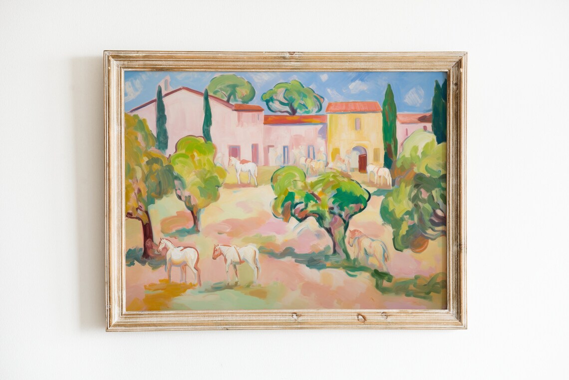 Soft Mediterranean Landscape Horse Art Print