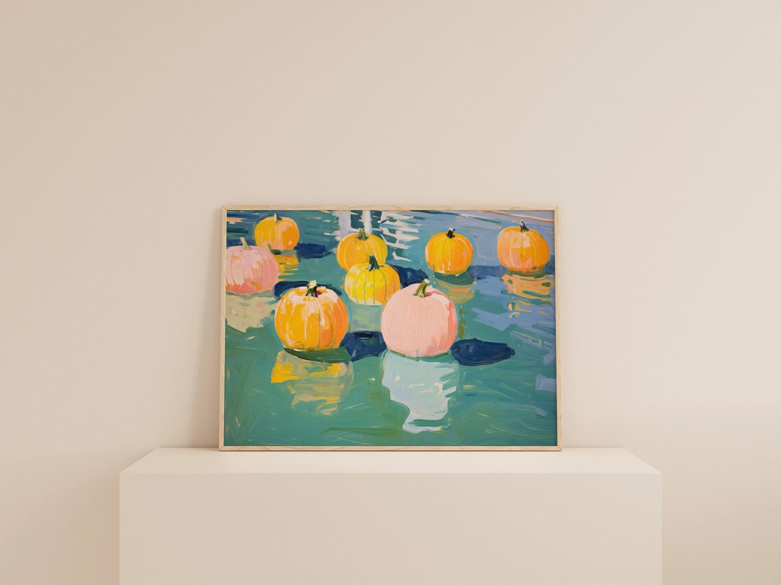 Retro Pool Print, Preppy Autumn Pumpkin Art Print - Image 2