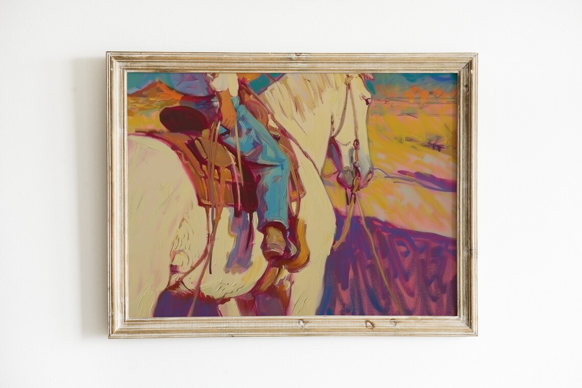Cowboy Southwestern Landscape, Retro Dorm Room Poster