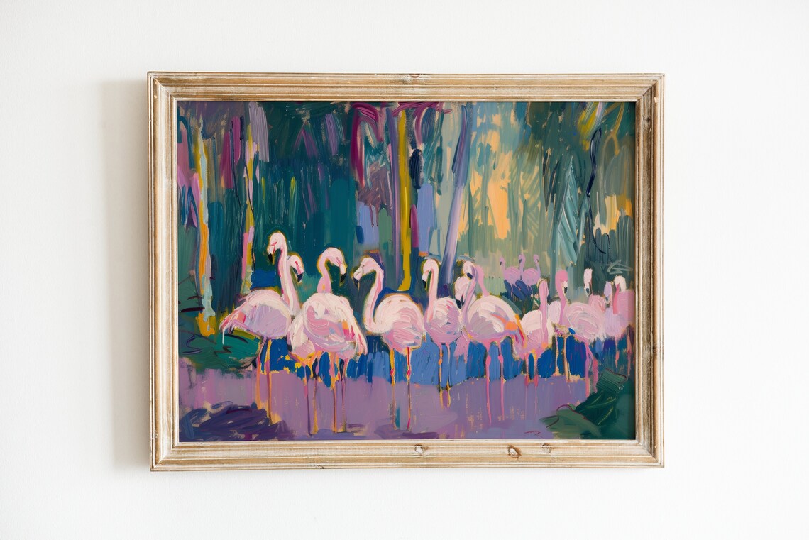 Pink Flamingo Art Print, Palm Beach Aesthetic