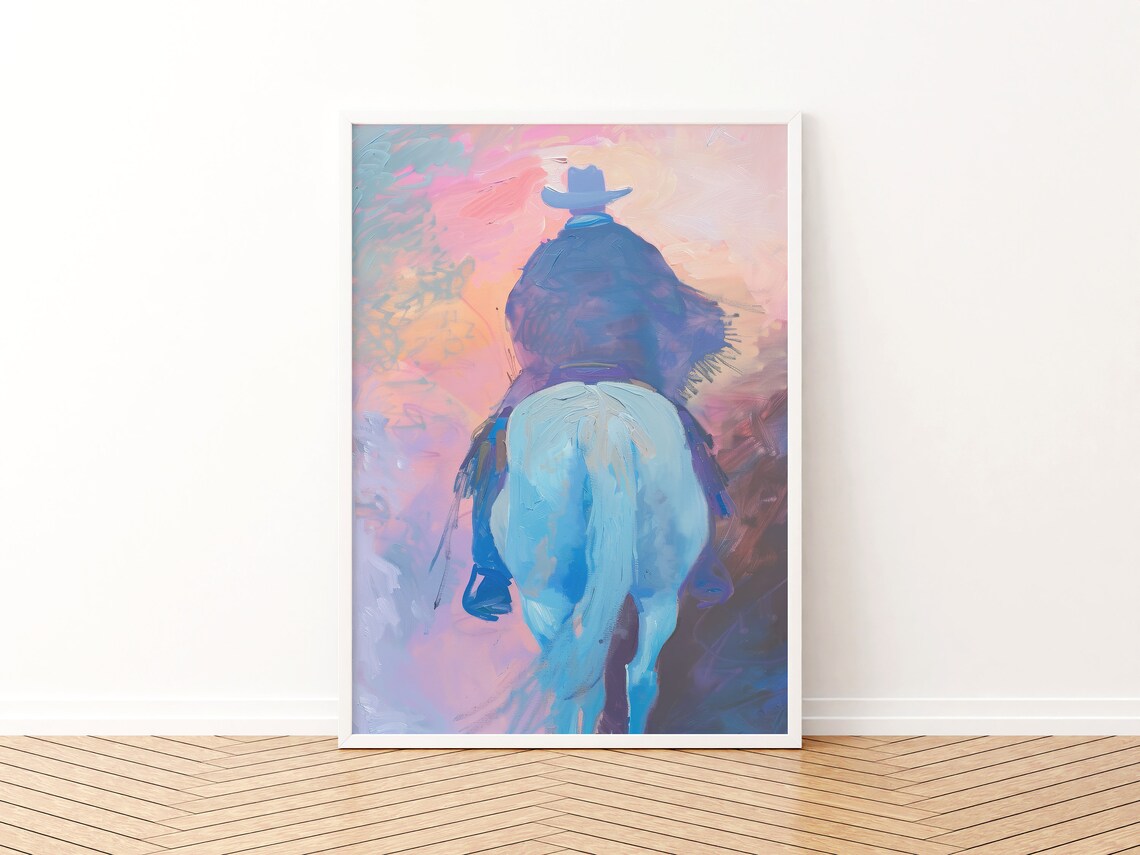 Cowboy Sunset Art Print, Western Pink Aesthetic - Image 3