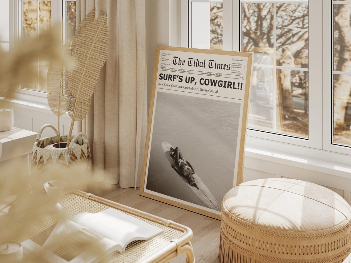 Surfs Up Cowgirl, Retro Vintage Western Beach Poster - Image 3