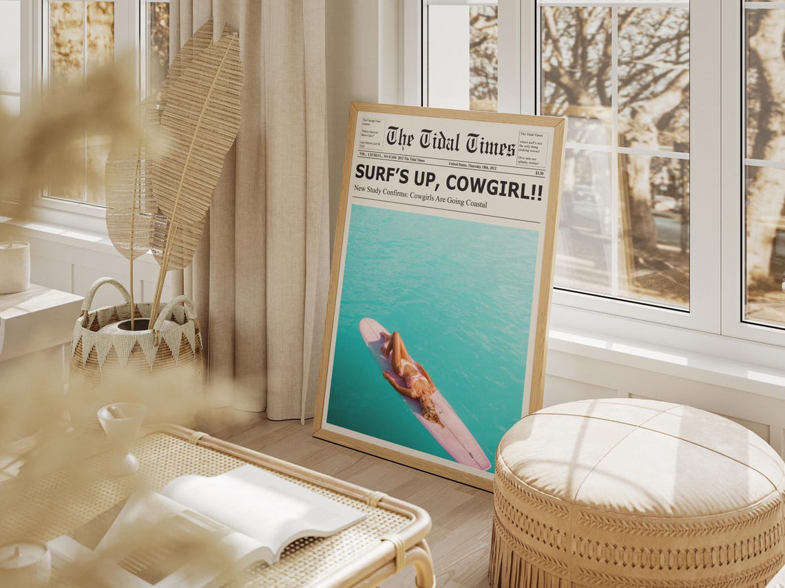 Surfs Up Cowgirl, Retro Vintage Bar Cart Poster - Image 3