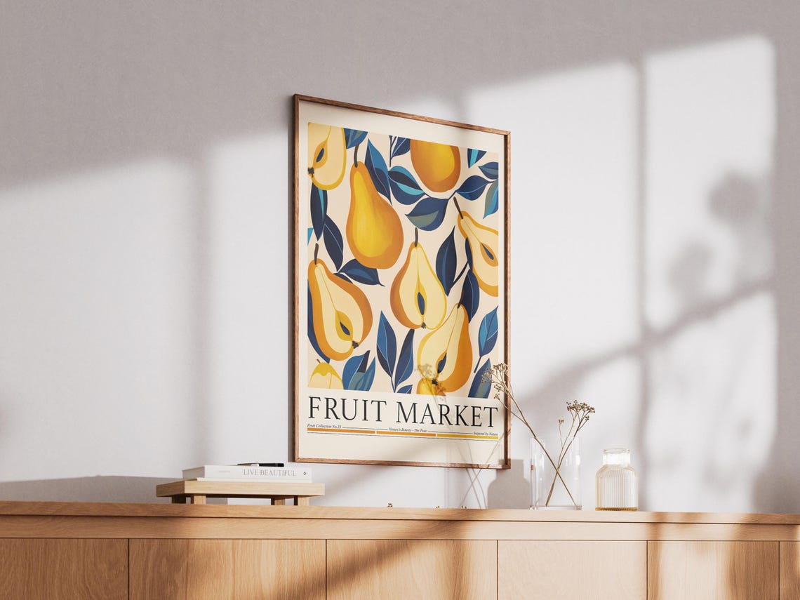 Pear Fruit Market, Modern Abstract Kitchen Art Print - Image 2