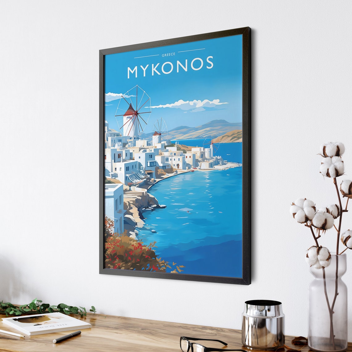 Mykonos Travel Print Art Mykonos Travel Poster Gift Mykonos Travel Art Decor Greece Artwork Greece Travel Art Mykonos Travel Wall Art Print - Image 4