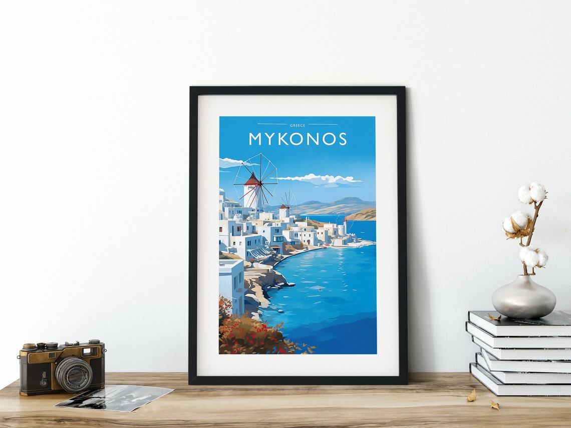 Mykonos Travel Print Art Mykonos Travel Poster Gift Mykonos Travel Art Decor Greece Artwork Greece Travel Art Mykonos Travel Wall Art Print - Image 3