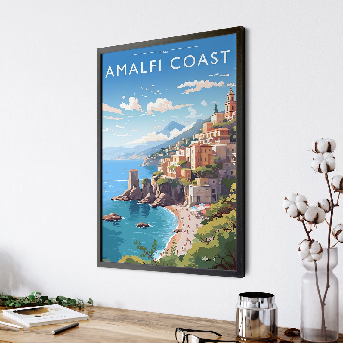 Amalfi Coast Italy Cliffside Village Beach Scene Travel Poster - Image 4