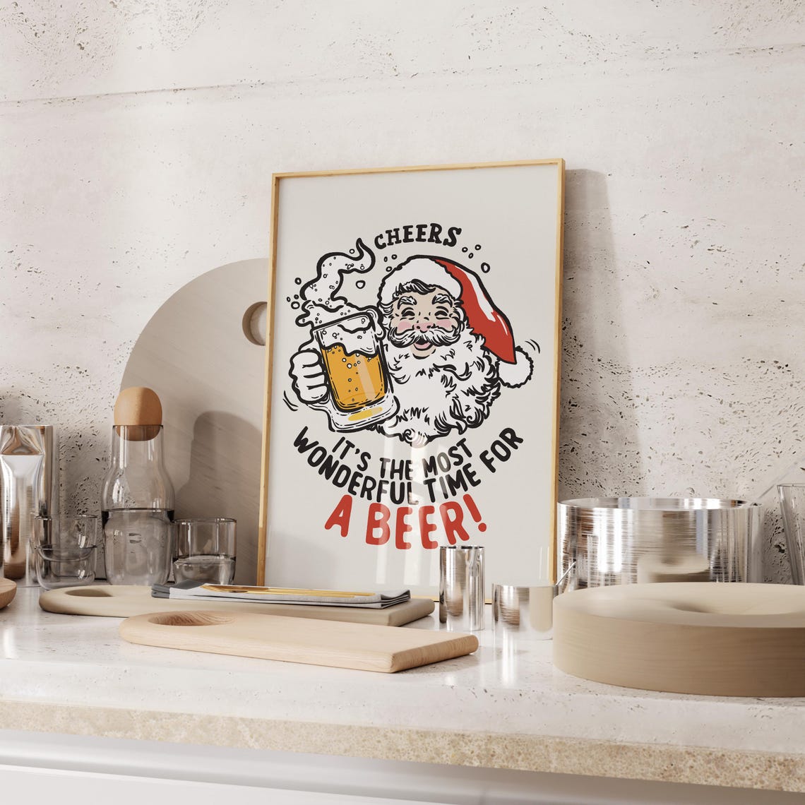 Santa Cheers Beer Funny Christmas Quote Retro Vintage Holiday Poster - Image 3