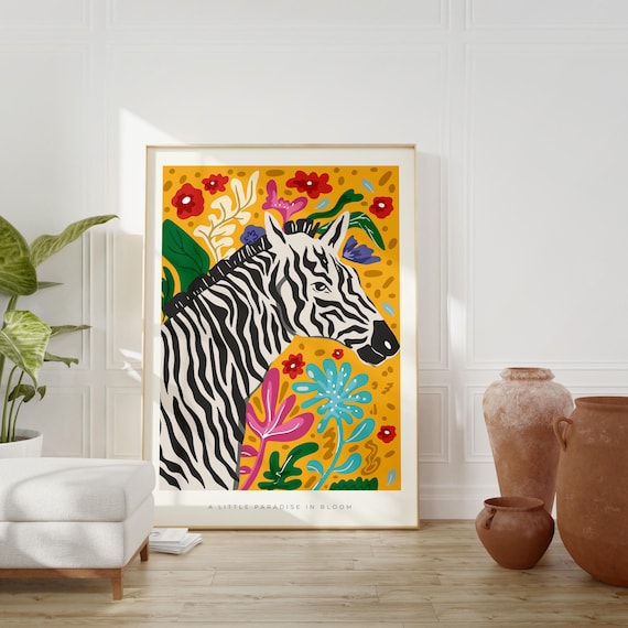 Zebra Tropical Paradise Jungle Flower Colorful Safari Animal Poster