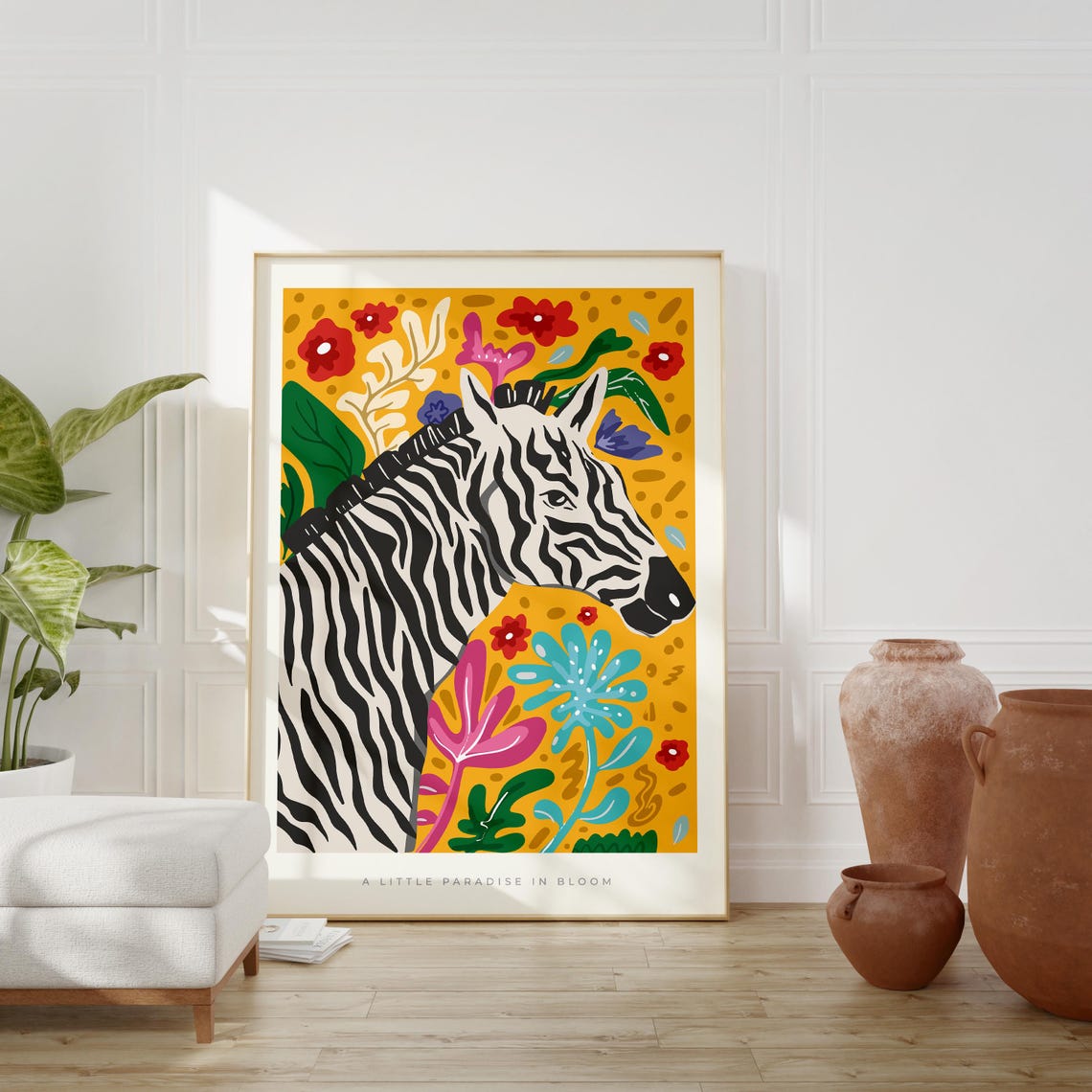 Zebra Tropical Paradise Jungle Flower Colorful Safari Animal Poster