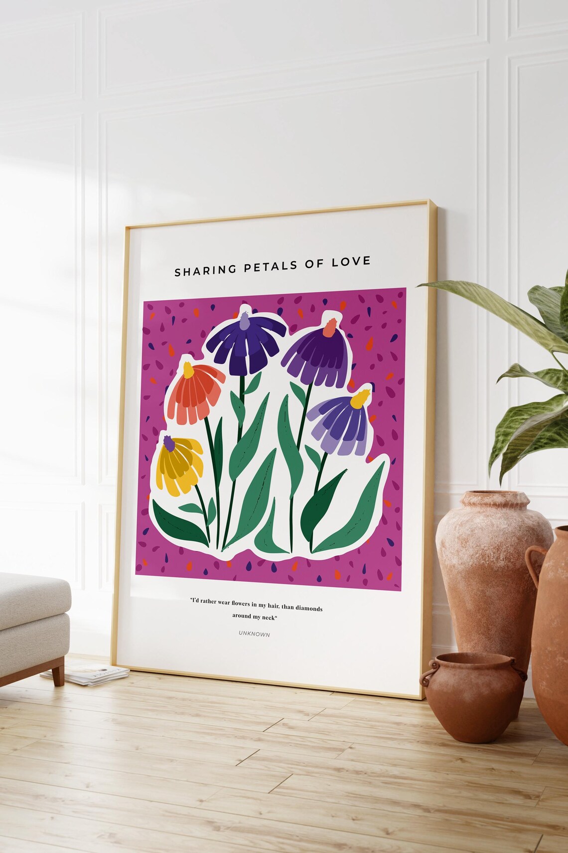 Sharing Petals Of Love Colorful Wildflowers Magenta Quote Poster Print - Image 2