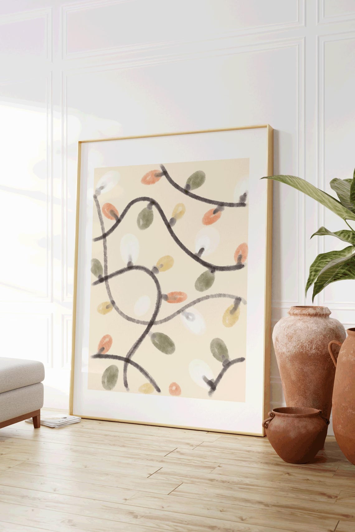 Cozy Tangled Christmas Lights Watercolor Pastel Festive Holiday Poster - Image 2