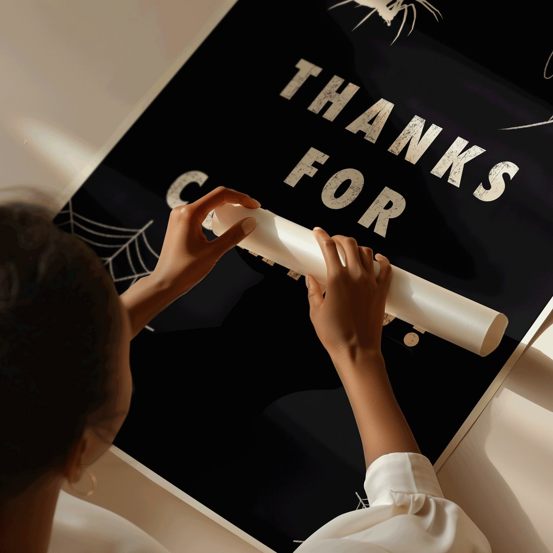Thanks For Coming Halloween Party Sign Spider Web Black Wall Art - Image 4
