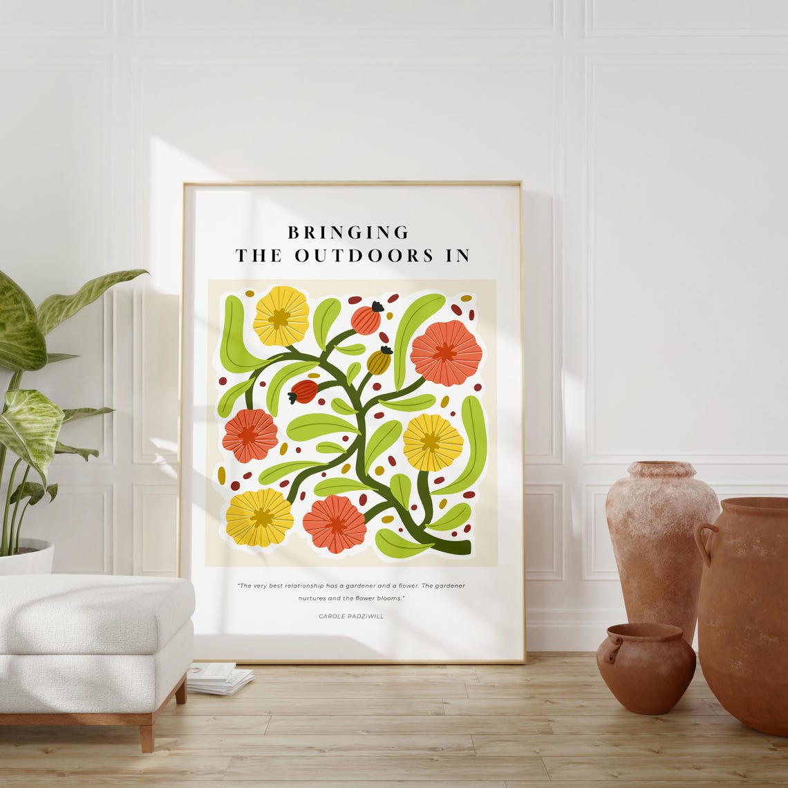 Bringing The Outdoors In Botanical Quote Yellow Red Floral Wall Print