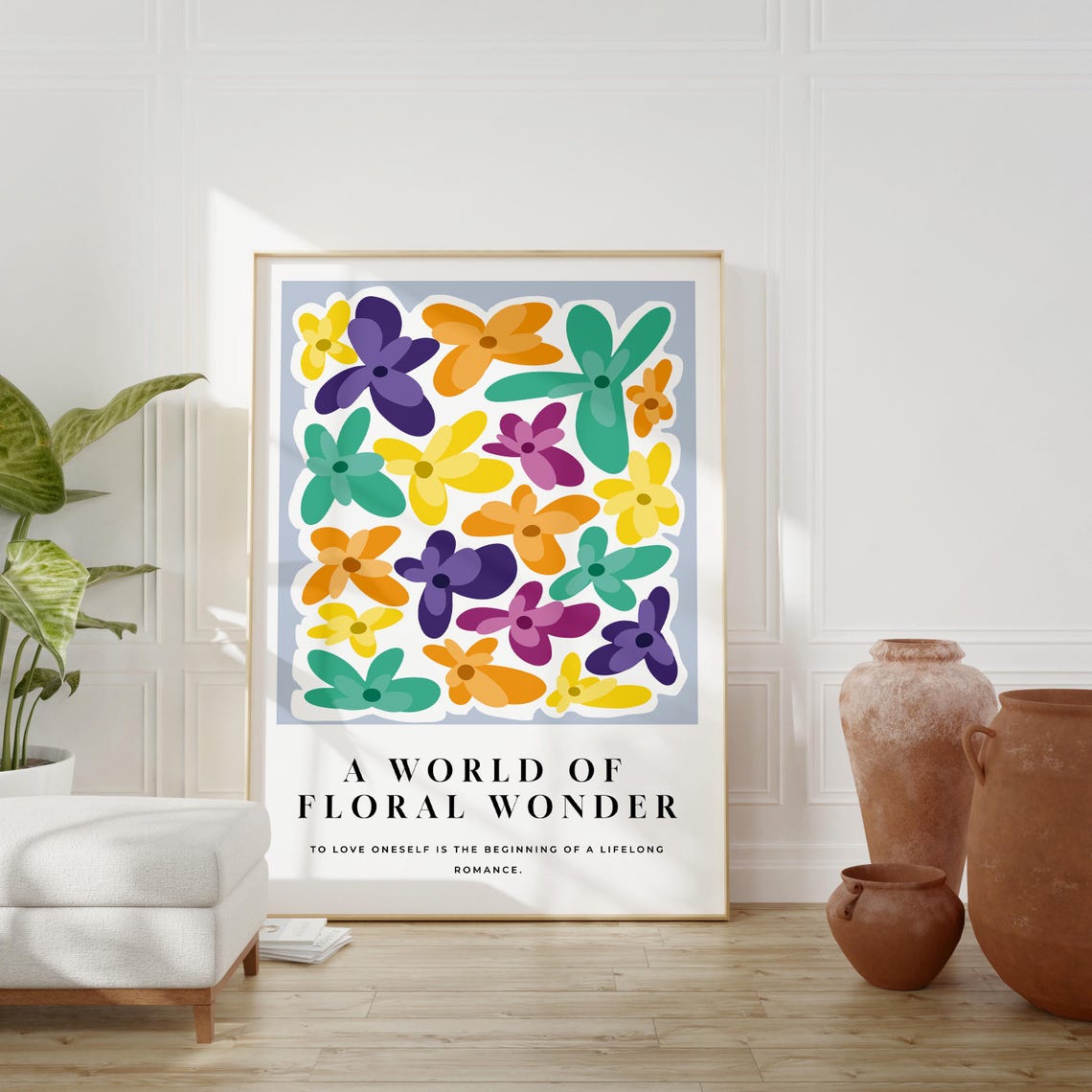 A World of Floral Wonder Colorful Abstract Flower Quote Grid Poster
