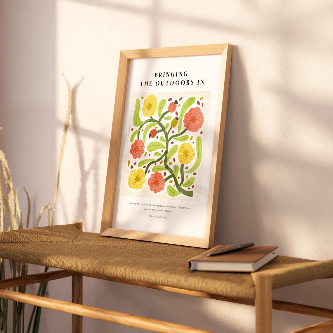 Bringing The Outdoors In Botanical Quote Yellow Red Floral Wall Print - Image 3
