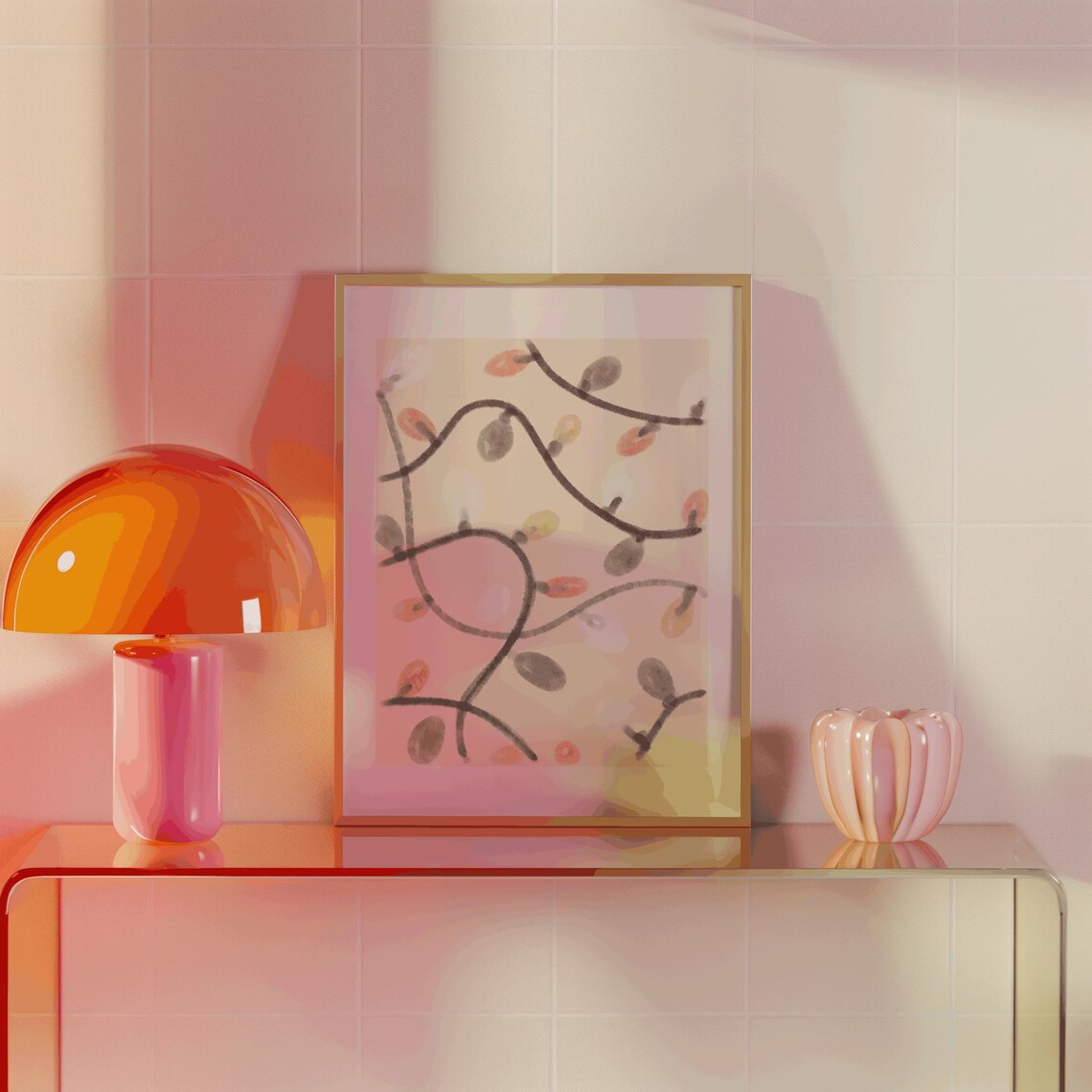 Cozy Tangled Christmas Lights Watercolor Pastel Festive Holiday Poster - Image 3