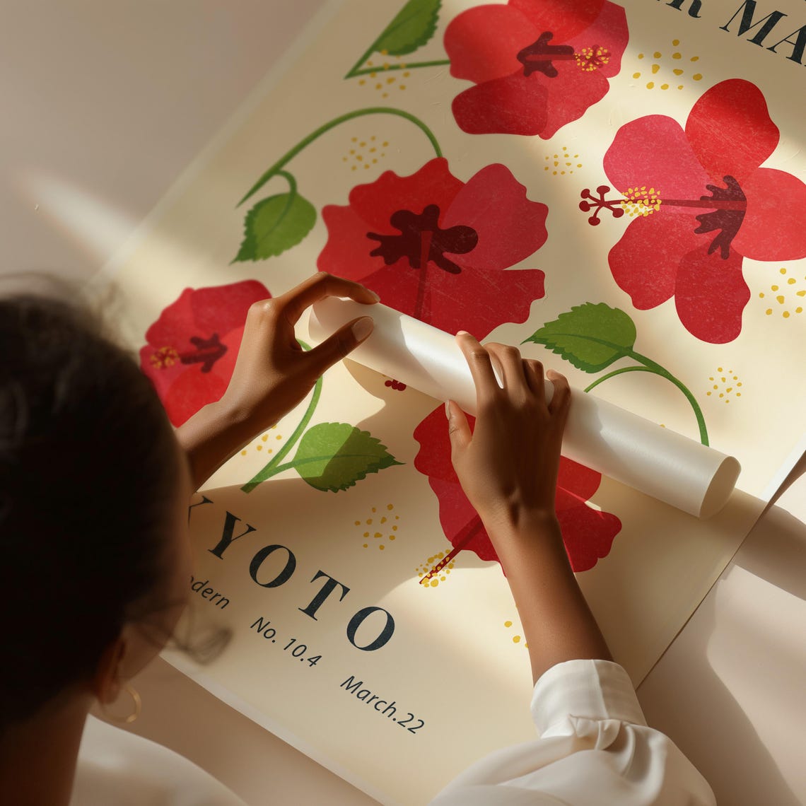 Flower Market Kyoto Red Hibiscus Botanical Vintage Style Art Poster - Image 4