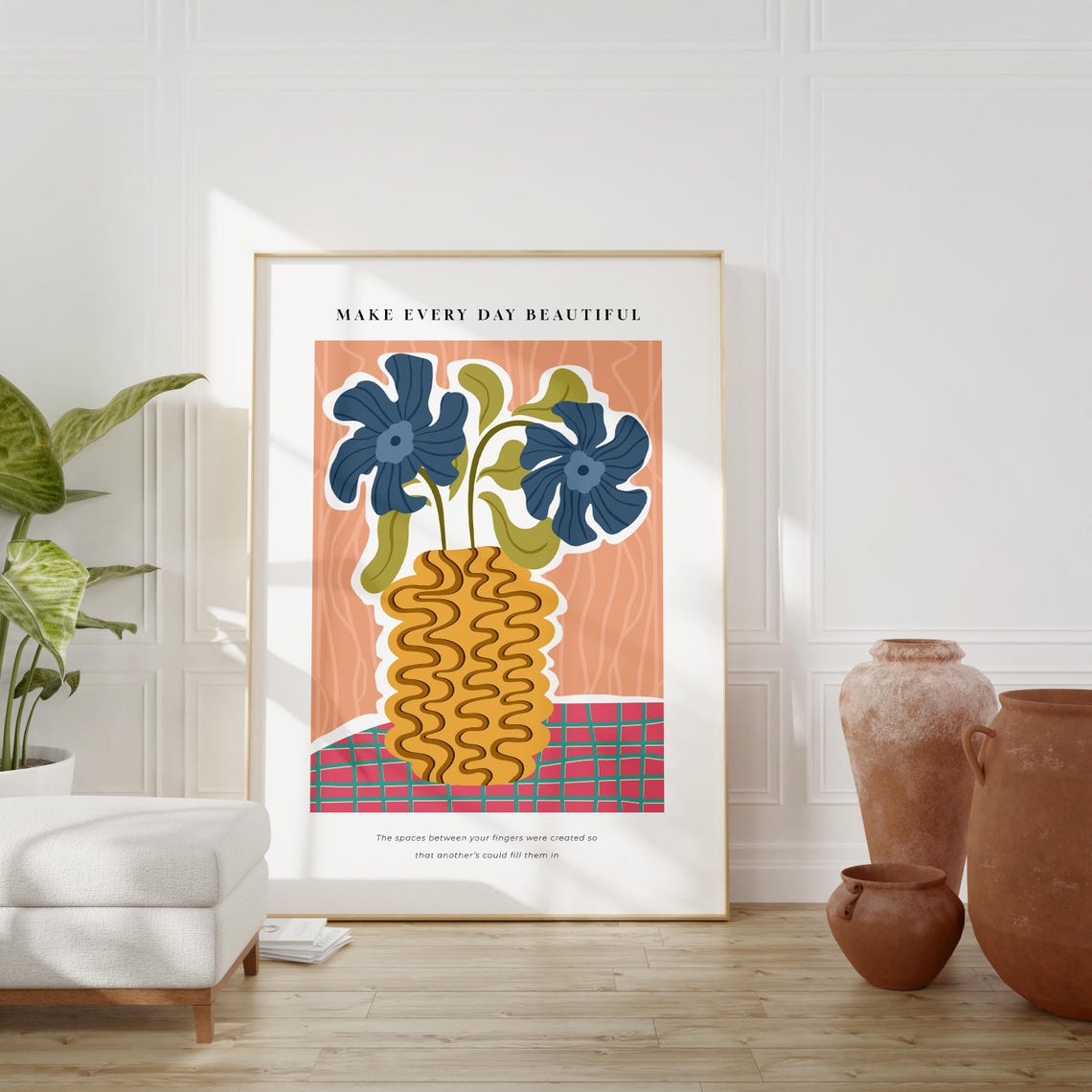 Make Every Day Beautiful Blue Flower Vase Mid Century Modern Poster