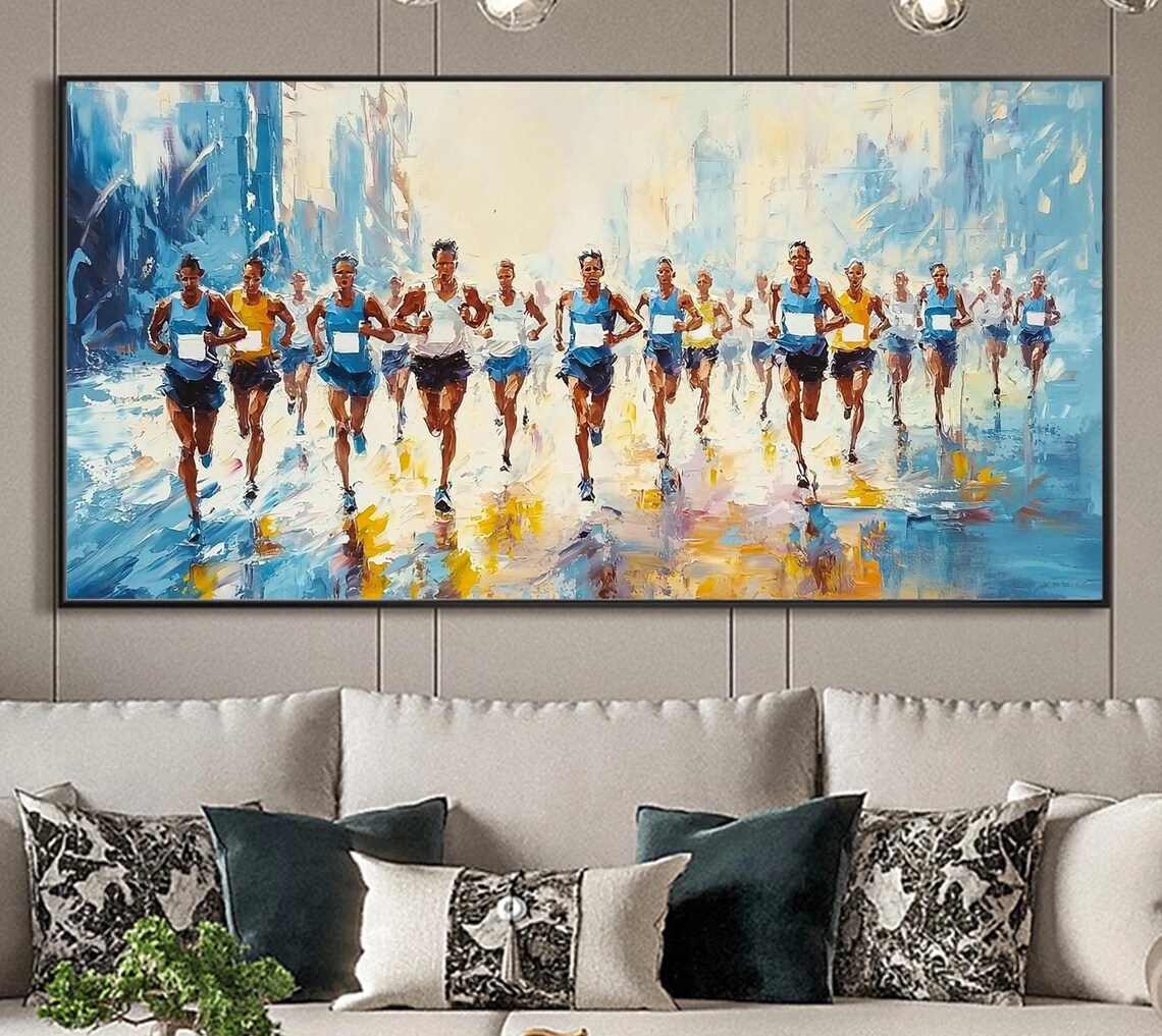 City Marathon Race Runners Pack Motion Abstract Sports Painting Poster - Image 4