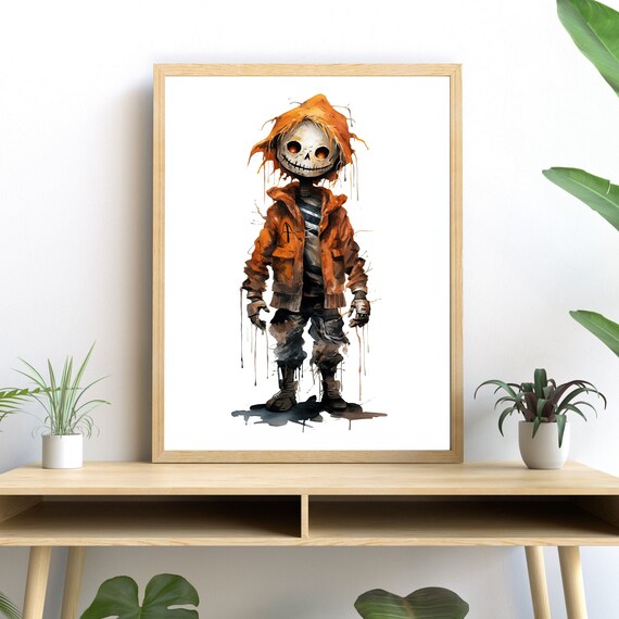 Eerie Scarecrow, Watercolor Halloween Haunting Decor