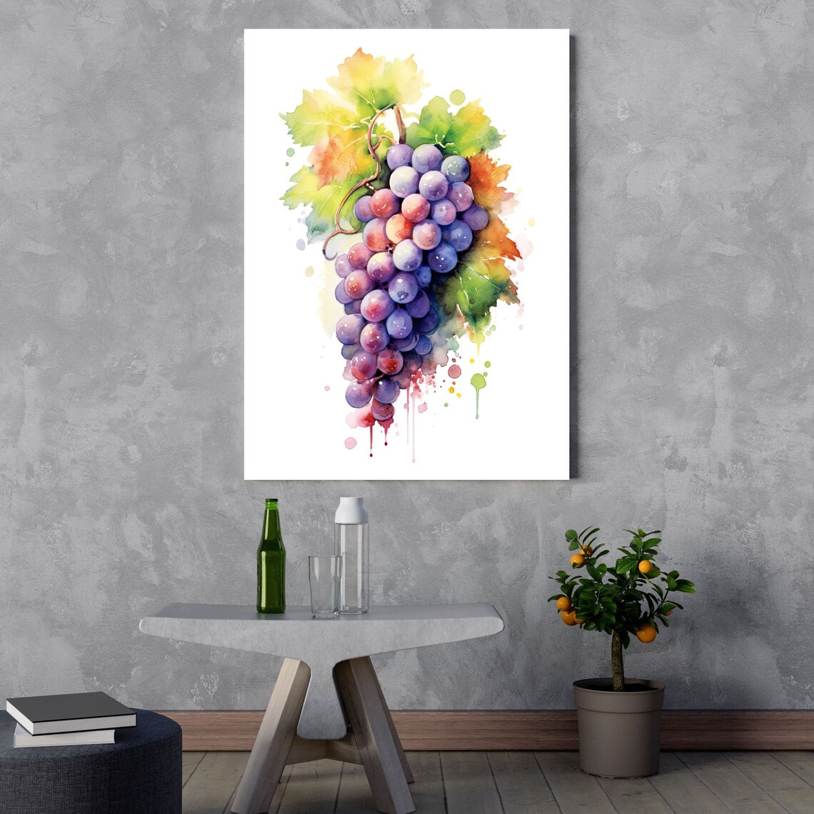 Grapes Cluster Watercolor Art, Kitchen Wall Decor - Image 3