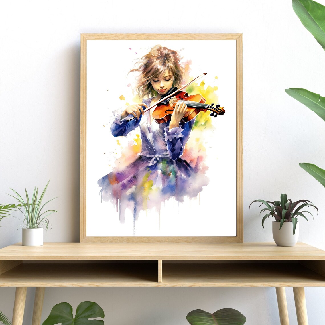 Passionate Violinist Girl Watercolor Art Print