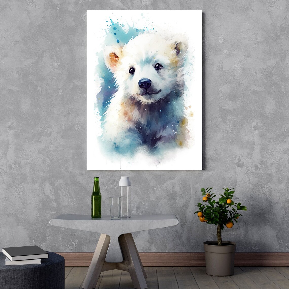Polar Bear Cub Wall Art, Modern Watercolor Illustration - Image 3