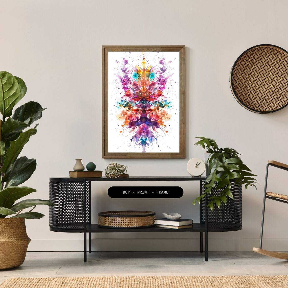 Symmetrical Watercolor Fractal, Geometric Art Print - Image 2
