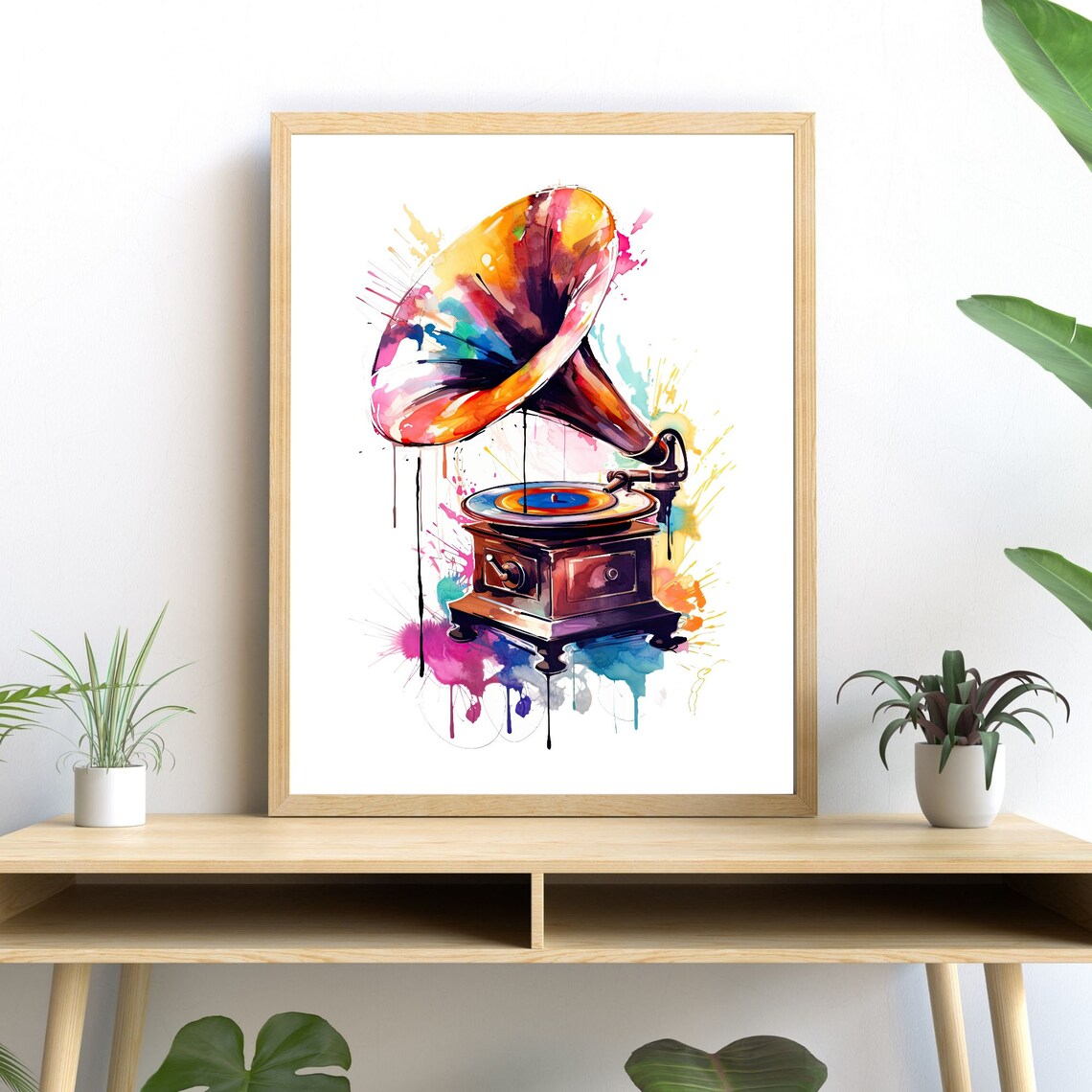 Gramophone Watercolor Art, Retro Music Lover Gift