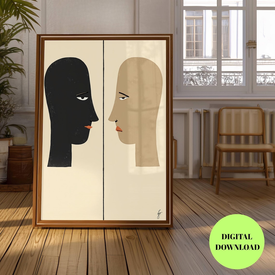 Abstract Face, Minimal Two Face Illustration