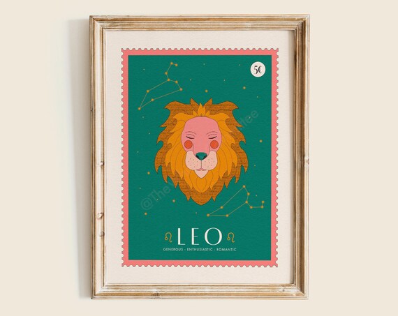 Leo Zodiac Star Sign Lion Constellation Celestial Stamp Poster