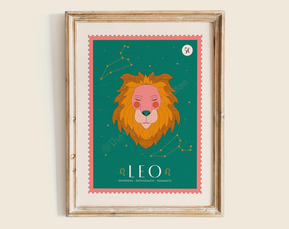 Leo Zodiac Star Sign Lion Constellation Celestial Stamp Poster