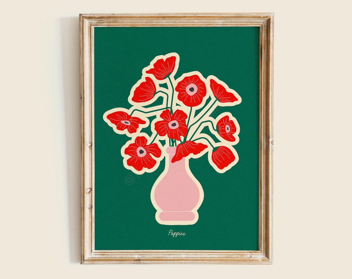 Poppies Art Print Colorful Floral Poster Poppy Illustration Botanical Wall Decor Flower