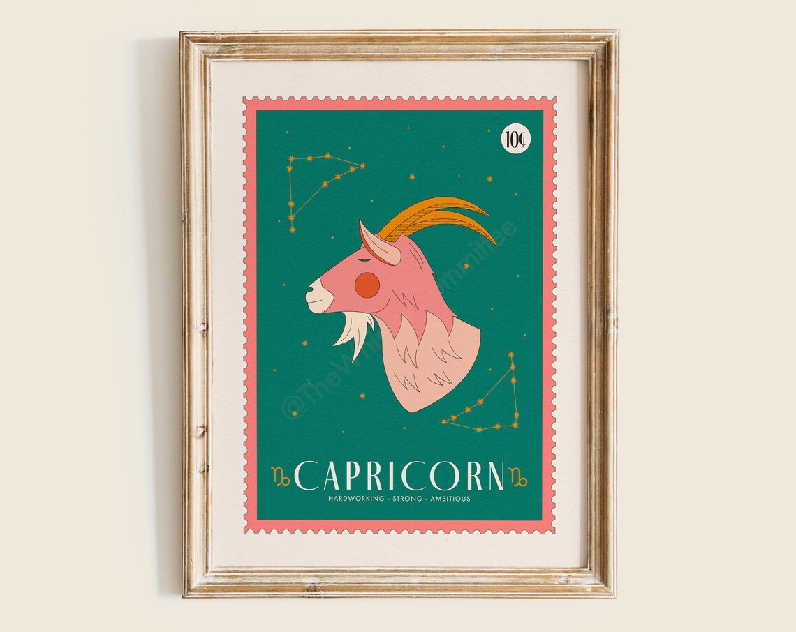 Capricorn Star Sign Zodiac Art Print, Celestial Decor