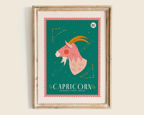 Capricorn Star Sign Zodiac Art Print, Celestial Decor