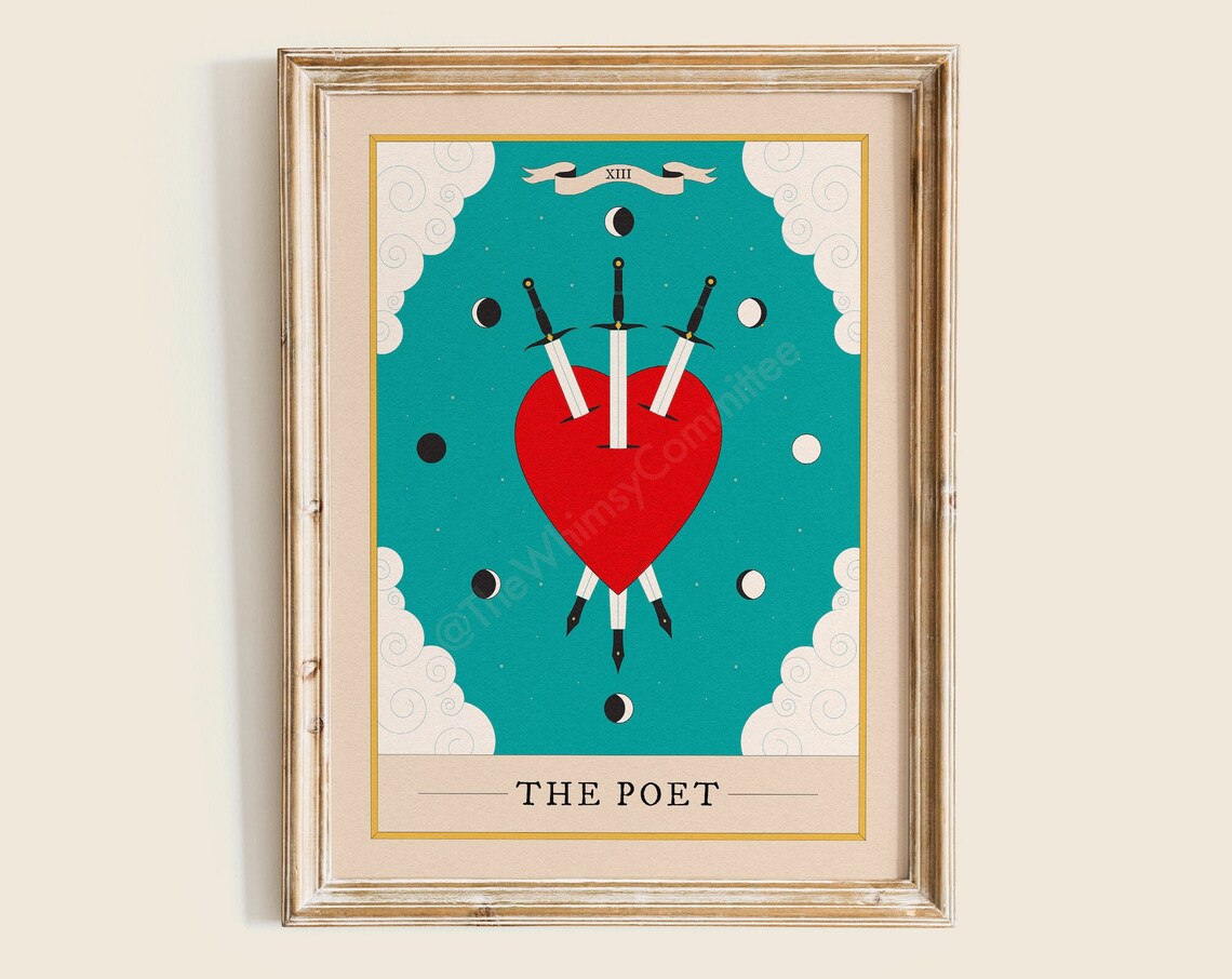 The Poet Tarot Card Heart And Swords Mystic Illustration Print