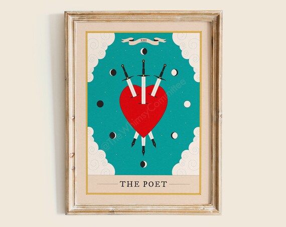 The Poet Tarot Card Heart And Swords Mystic Illustration Print