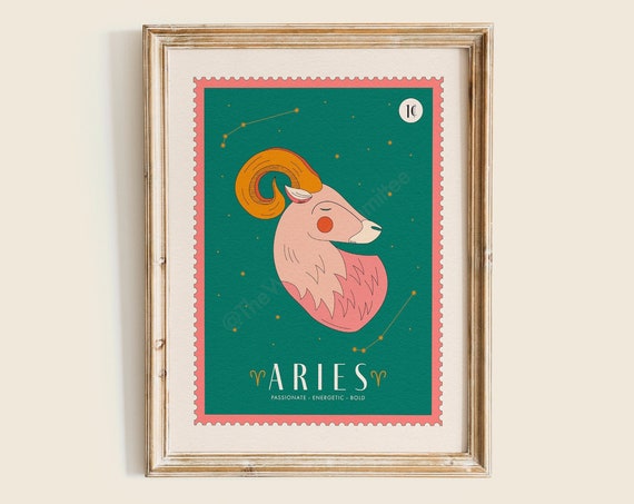 Aries Star Sign Art Print Zodiac Poster Celestial Wall Decor